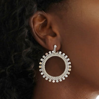 Statement Disc Charm Cluster Drop Earrings in Silver