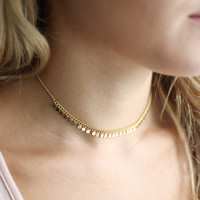 Gold Disc Charm Cluster Choker Necklace