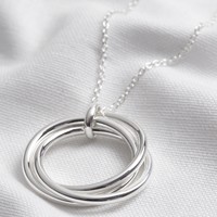 Long Large Triple Linked Ring Pendant Necklace in Silver