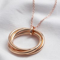 Long Large Triple Linked Ring Pendant Necklace in Rose Gold