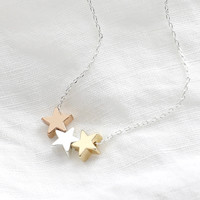 Mixed Metal Triple Star Bead Necklace