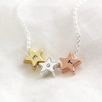 Personalised Mixed Metal Triple Star Bead Necklace
