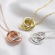 Lisa Angel Triple Linked Ring Pendant Necklace in Rose Gold and Silver, and gold