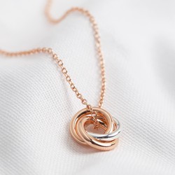 Triple Linked Ring Pendant Necklace in Rose Gold and Silver