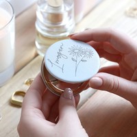 Personalised Birth Flower Grey Compact Mirror