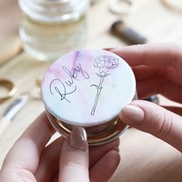 Personalised Birth Flower Watercolour Compact Mirror