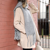 Grey Winter Tassel Scarf