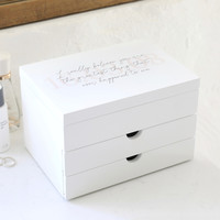 Personalised Message Jewellery Box with Drawers in White