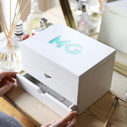 Personalised Block Initials White Jewellery Box with Drawers