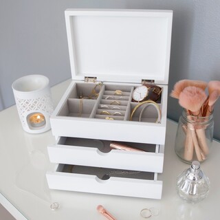 Personalised Message Jewellery Box with Drawers in White