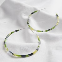 Large Tortoiseshell Resin Hoop Earrings in Green