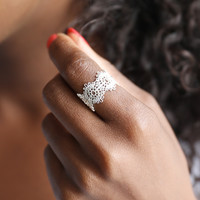 Adjustable Silver Floral Cut Ring