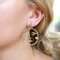 Large Sunshine Face Drop Earrings in Gold