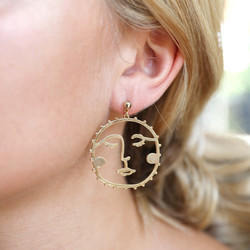 Large Sunshine Face Drop Earrings in Gold