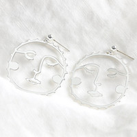 Large Sunshine Face Drop Earrings in Silver