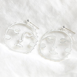 Large Sunshine Face Drop Earrings in Silver