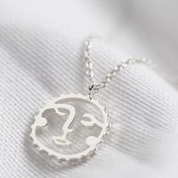 Small Sunshine Face Pendant Necklace in Silver