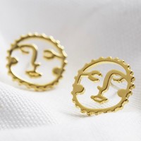 Sunshine Face Stud Earrings in Gold