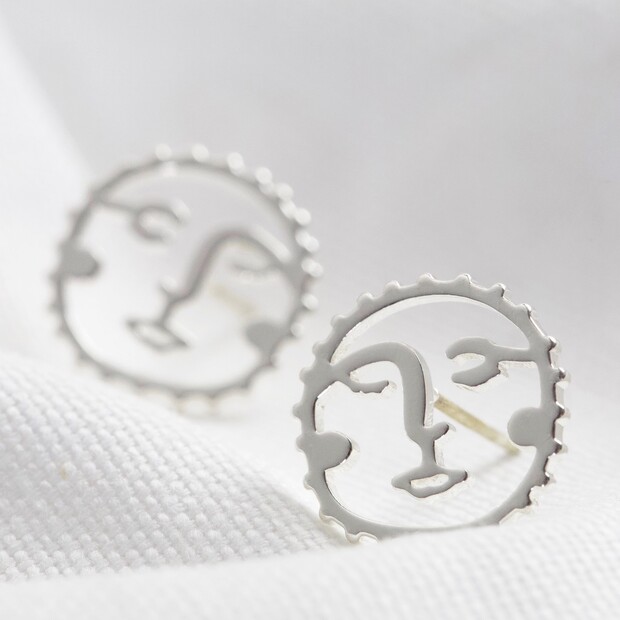 Sunshine Face Stud Earrings in Silver