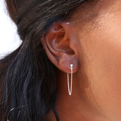 Ball Stud and Chain Earrings in Silver