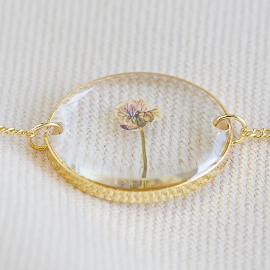 Pressed Birth Flower Charm Bracelet in Gold - November