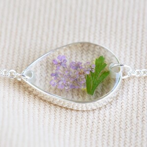 Pressed Birth Flower Charm Bracelet in Silver - February