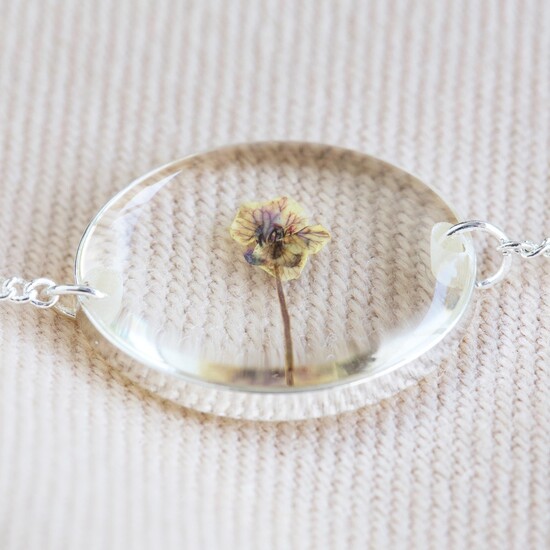 Pressed Birth Flower Charm Bracelet in Silver - November