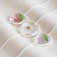 Pressed Birth Flower Charm Bracelet in Silver
