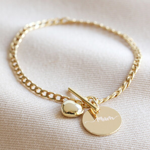 Personalised Small Toggle and Heart Charm Bracelet