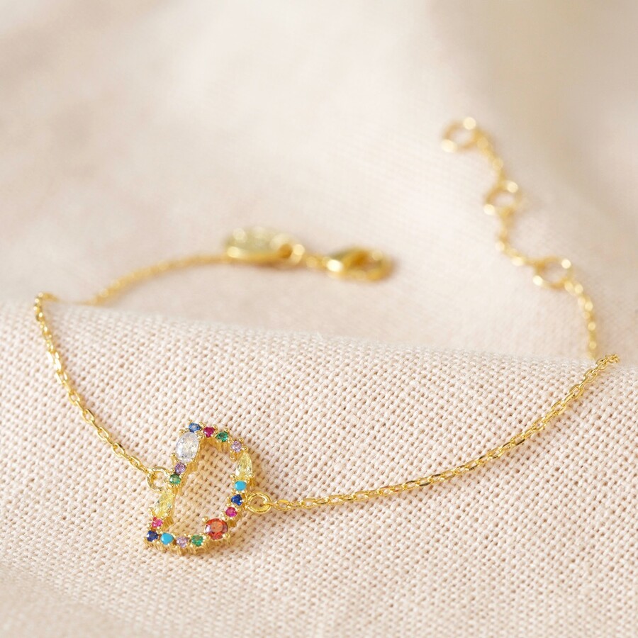 Rainbow Crystal Initial Bracelet in Gold | Lisa Angel