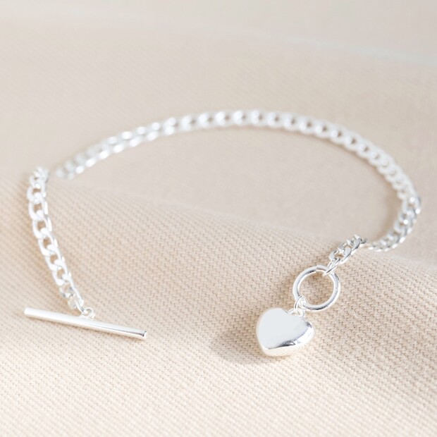 Toggle and Heart Charm Bracelet in Silver | Lisa Angel