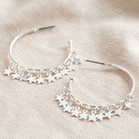 Dangly Star Charm Hoop Earrings in Silver