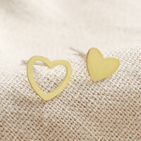 Gold Sterling Silver Mismatched Heart Stud Earrings