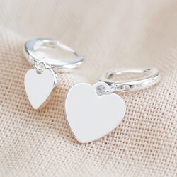 Mismatched Heart Charm Huggie Hoop Earrings in Silver