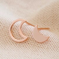 Mismatched Moon Earrings in Rose Gold