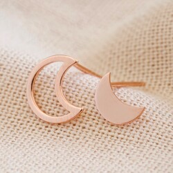 Mismatched Moon Earrings in Rose Gold