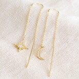 Moon and Star Chain Drop Earrings in Gold