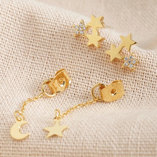 Star Cluster Stud And Chain Drop Earrings In Gold Lisa Angel