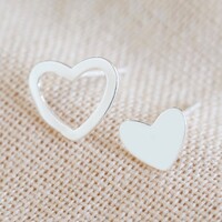 Sterling Silver Mismatched Heart Stud Earrings