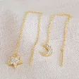 Lisa Angel Thread Through Moon and Star Chain Earrings in Gold