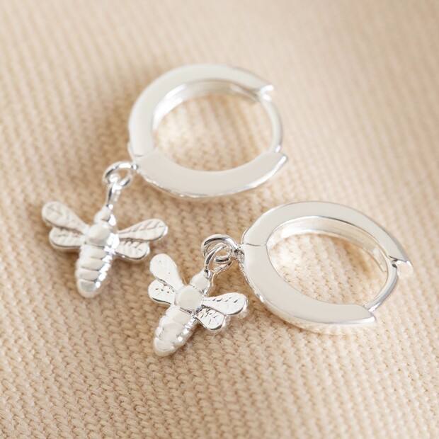 Tiny Bee Huggie Hoop Earrings in Silver