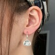 Wax Seal Bee Charm Hoop Earrings in Silver on Model