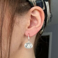 Wax Seal Bee Charm Hoop Earrings in Silver