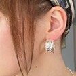 Ladies' Wide Double Chain Hoop Earrings in Silver on Model