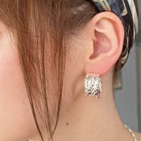 Wide Double Chain Hoop Earrings in Silver