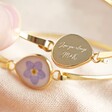 Personalised Real Pressed Forget Me Not Flower Bangle in Gold