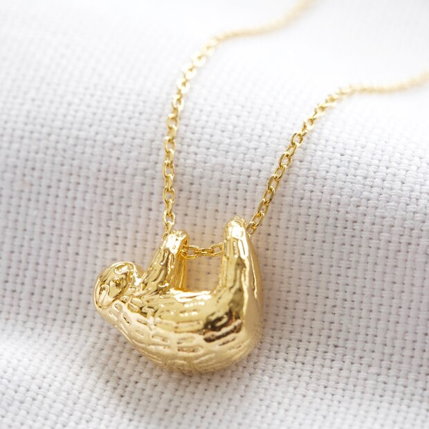 Sloth Pendant Necklace in Gold | Animal Jewellery | Lisa Angel