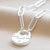 Antique Effect Padlock Pendant Necklace in Silver