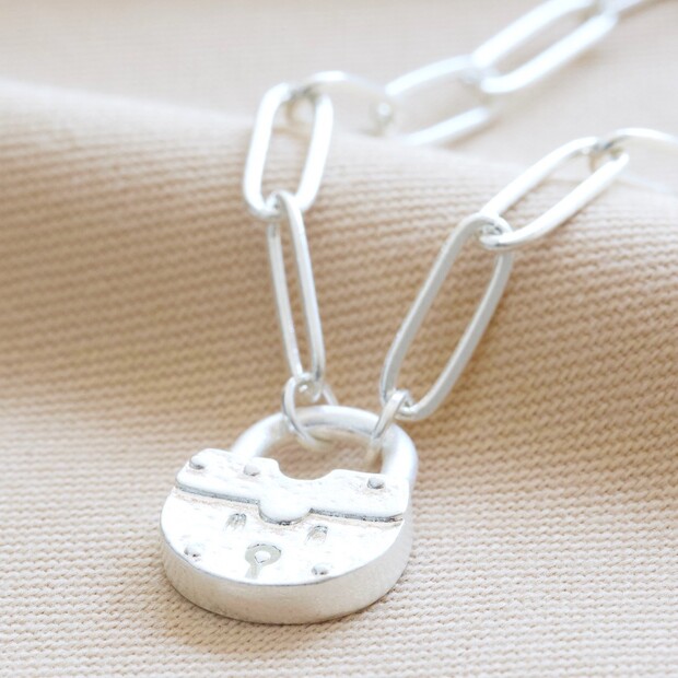 Antique Effect Padlock Pendant Necklace in Silver