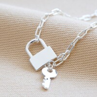 Delicate Padlock and Key Necklace In Silver